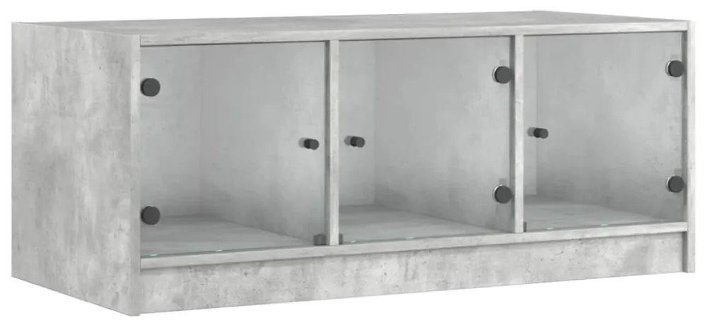 betonszürke dohányzóasztal üvegajtókkal 102 x 50 x 42 cm
