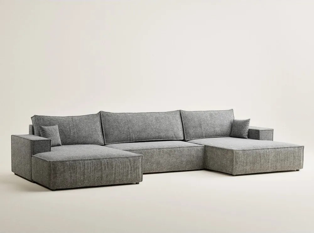 Szürke zsenília kinyitható-tárolóhelyes sarokkanapé (U alakú) Kyoto – Maison de Rêve