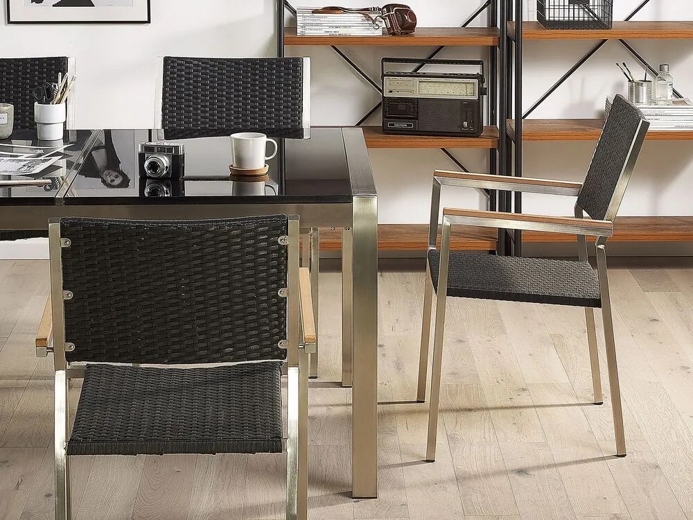 Kerti étkező szett Grosso (fekete) (üveglappal 180x90 cm) (rattan szék) (üveg). 1011749