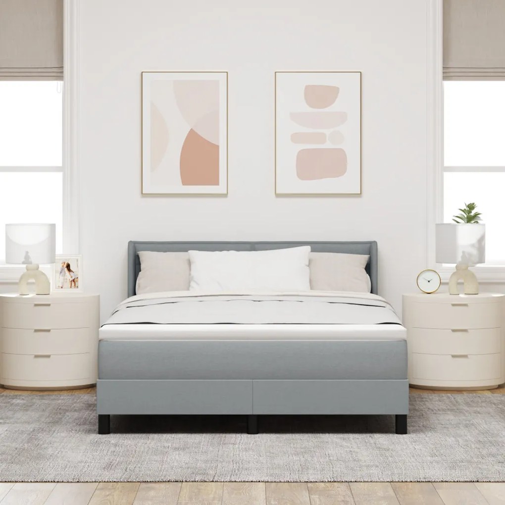 Boxspring ágy matraccal, világosszürke, 140 x 190 cm szövet