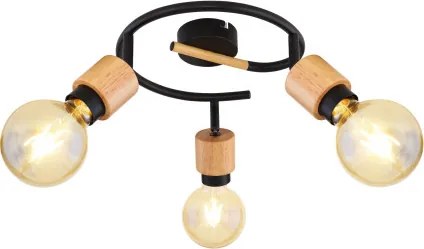 Globo 54031-3 Spotlámpa fém matt fekete váz, fa betéttel kombinálva. Ø:405, H:160, fényforrás nélkül 3xE27 40W 230V