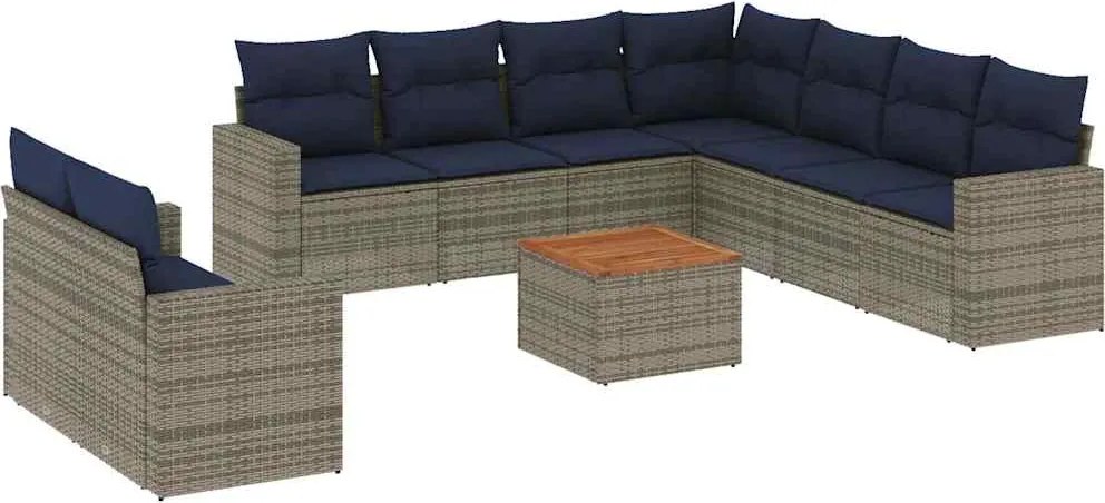 vidaXL 10 részes szürke polyrattan kerti ülőgarnitúra párnával