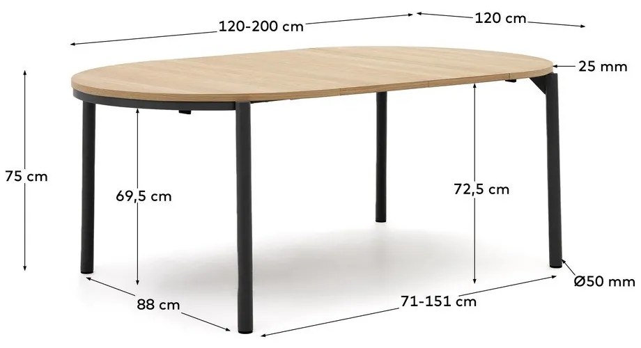 Kerek bővíthető étkezőasztal tölgyfa dekorral ø 120 cm Montuiri – Kave Home
