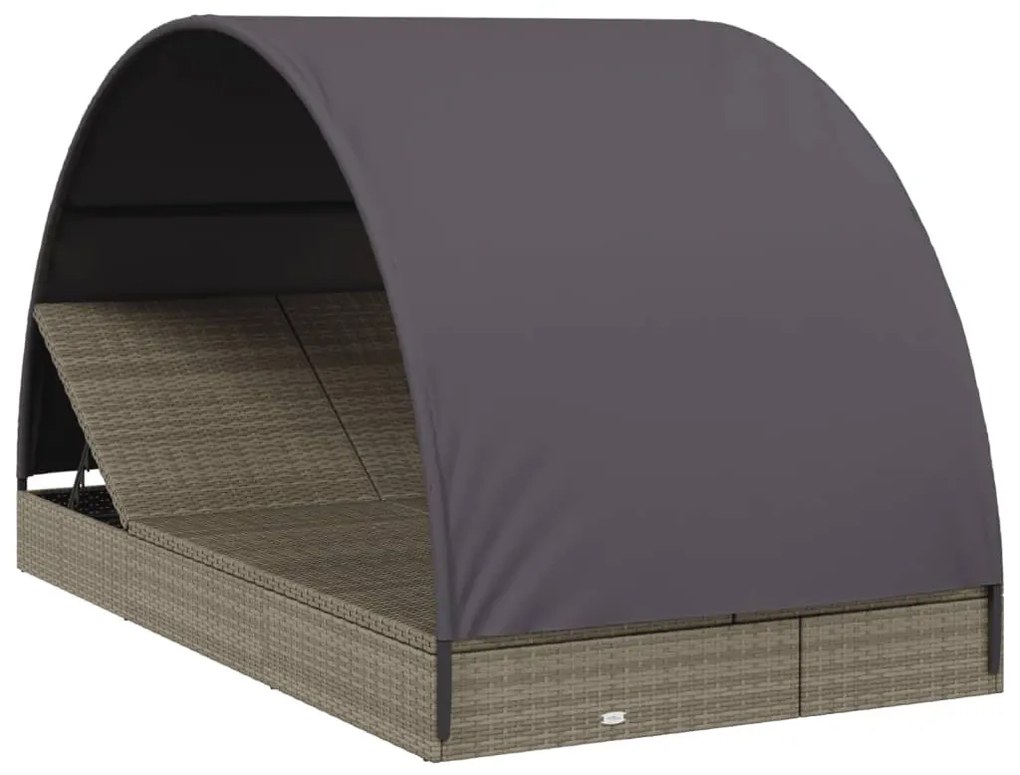 2 személyes szürke polyrattan napágy kerek tetővel 211x112x140