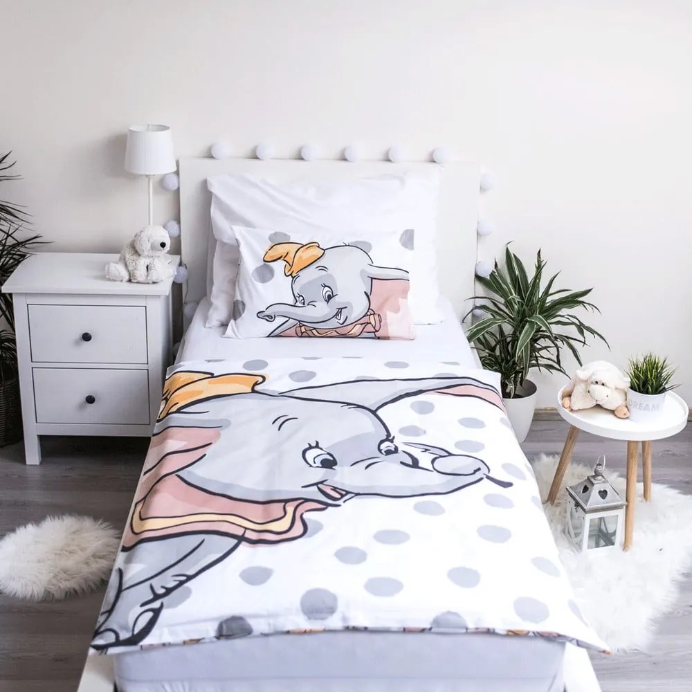Fehér-szürke pamut gyerek ágyneműhuzat babaágyhoz 100x135 cm Dumbo "Dots" – Jerry Fabrics
