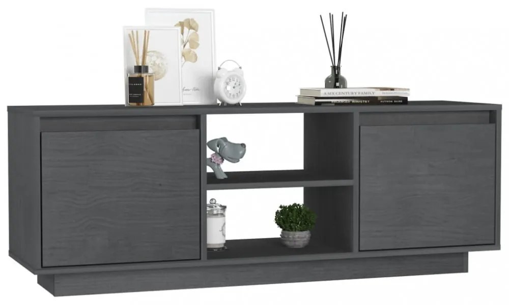 szürke tömör fenyőfa TV-szekrény 110 x 30 x 40 cm