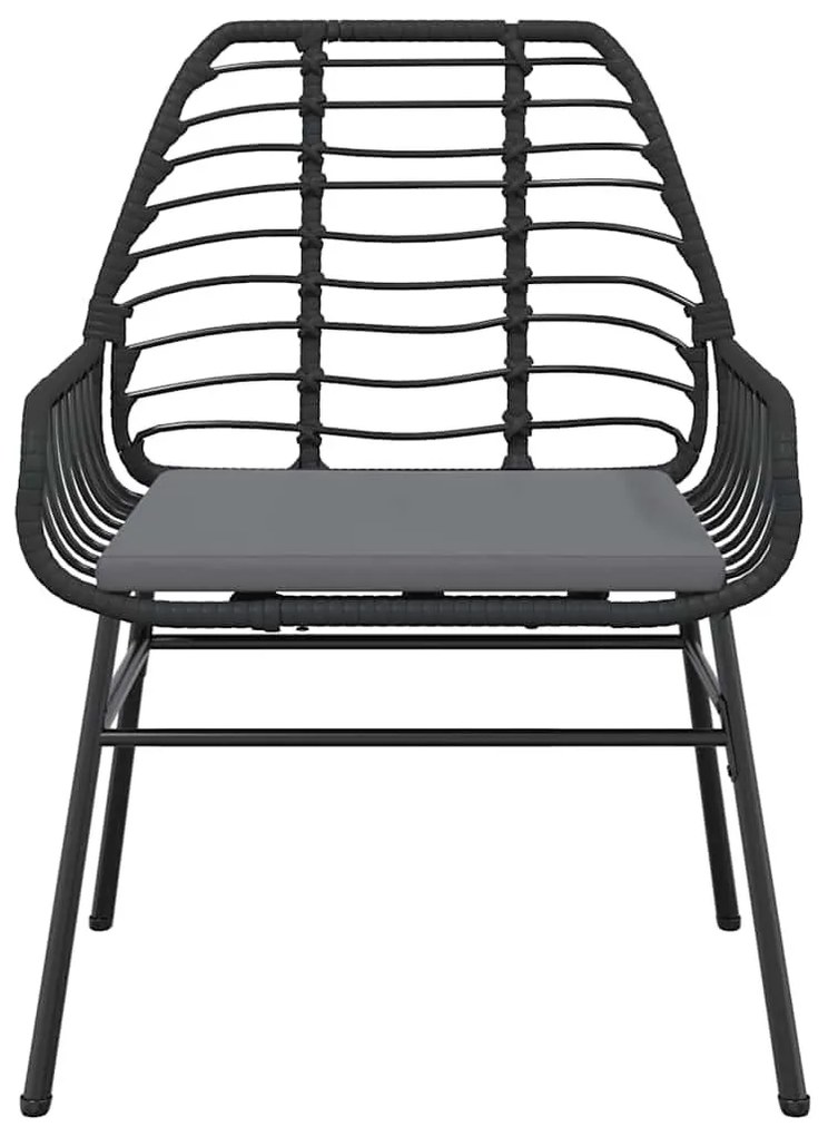3 részes fekete polyrattan üveg kerti étkezőgarnitúra párnákkal