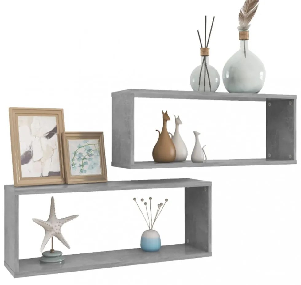 2 db betonszürke szerelt fa négyszögű fali polc 60 x 15 x 23 cm