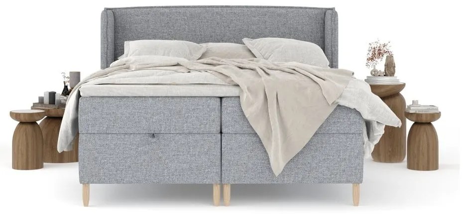 Szürke ágyneműtartós boxspring ágy 160x200 cm Monpelli – Maison de Rêve