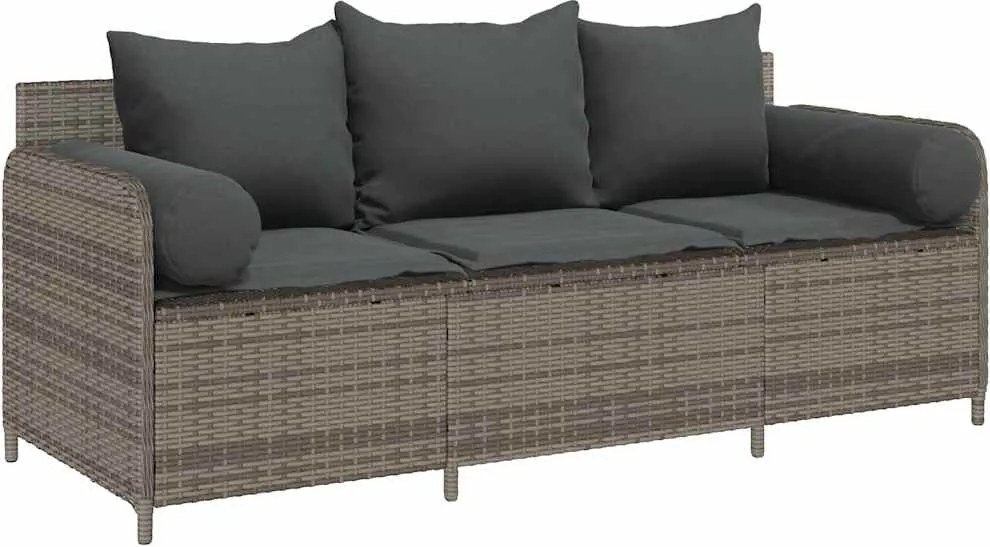 vidaXL 3 személyes szürke polyrattan kerti kanapé párnával
