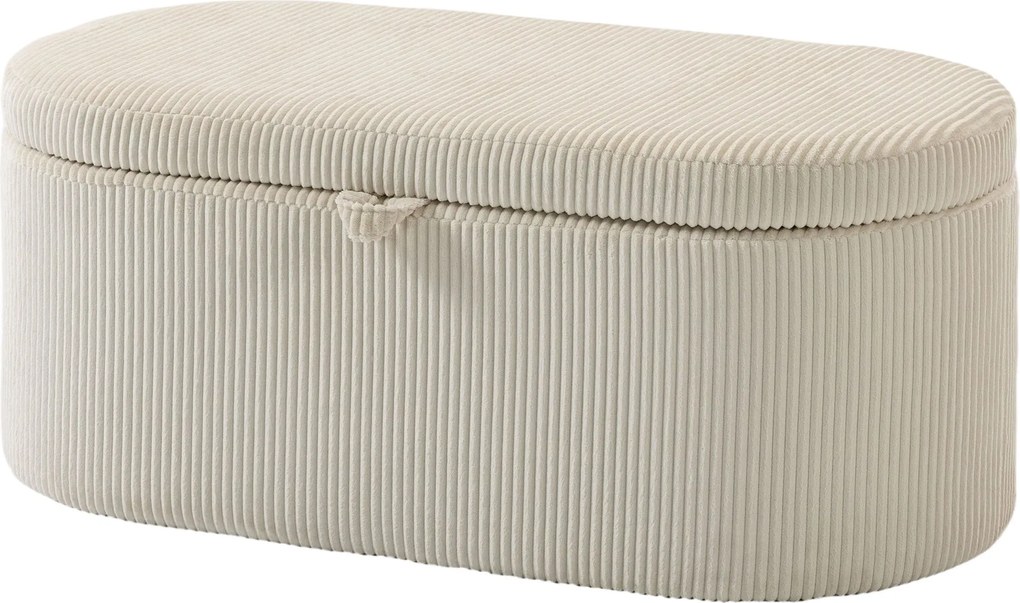 HOMCOM kárpitozott tárolópad csíkos kordbársonnyal – 105 x 51 x 49 cm, rejtett tárolós puff, 200 kg teherbírás, bézs | Aosom