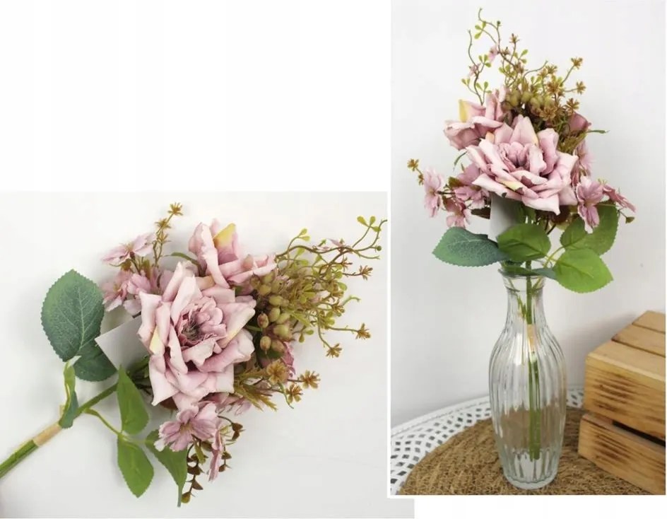 Rózsa csokor (3 virág 10-5 cm, kiegészítőkkel) 40 cm magas Világos Rózsaszín WT-132C