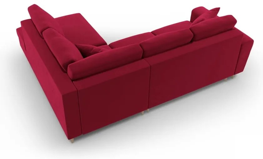 Piros bársony kinyitható tárolóhelyes sarokkanapé (jobb oldali-L alakú) Kyoto – Cosmopolitan Design
