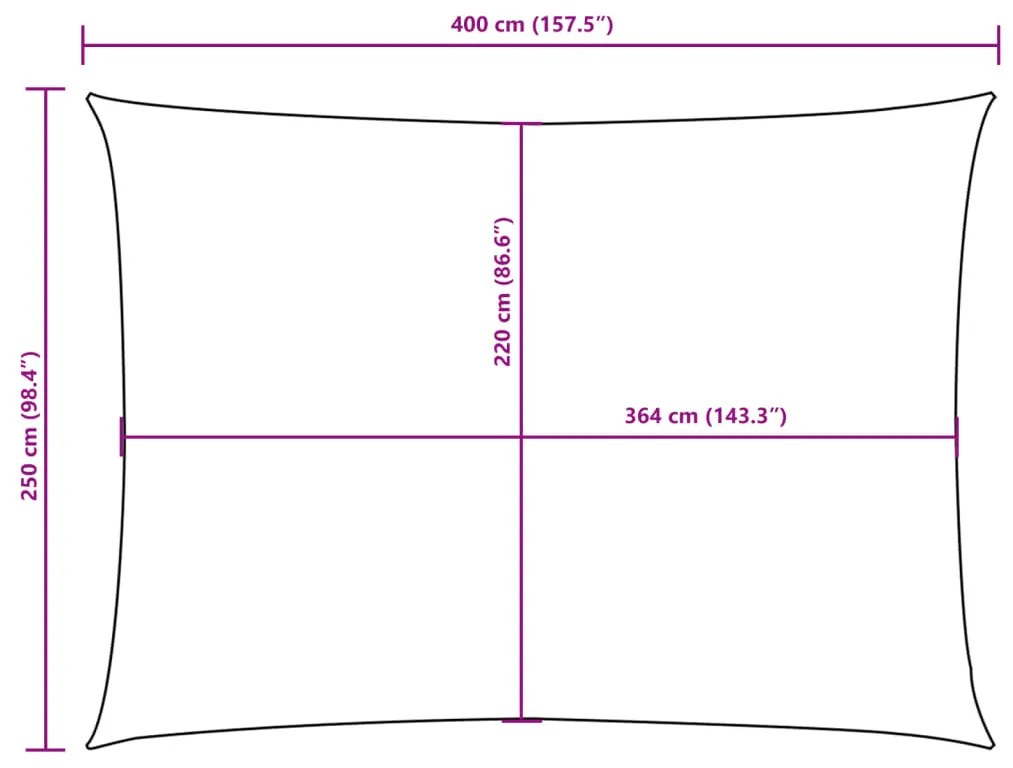 krémszínű téglalap alakú oxford-szövet napvitorla 2,5x4 m