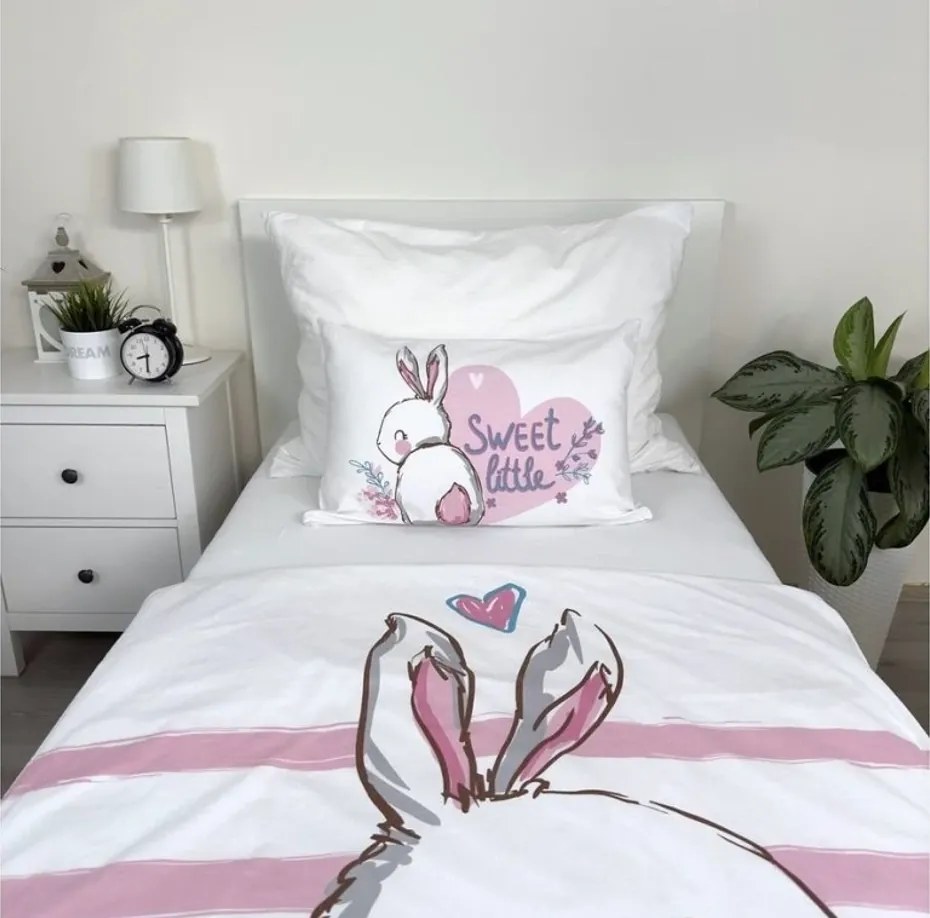 Pamut ágynemű babáknak BUNNY SWEET fehér Ágyneműhuzat mérete: 40 x 60 cm | 100 x 135 cm