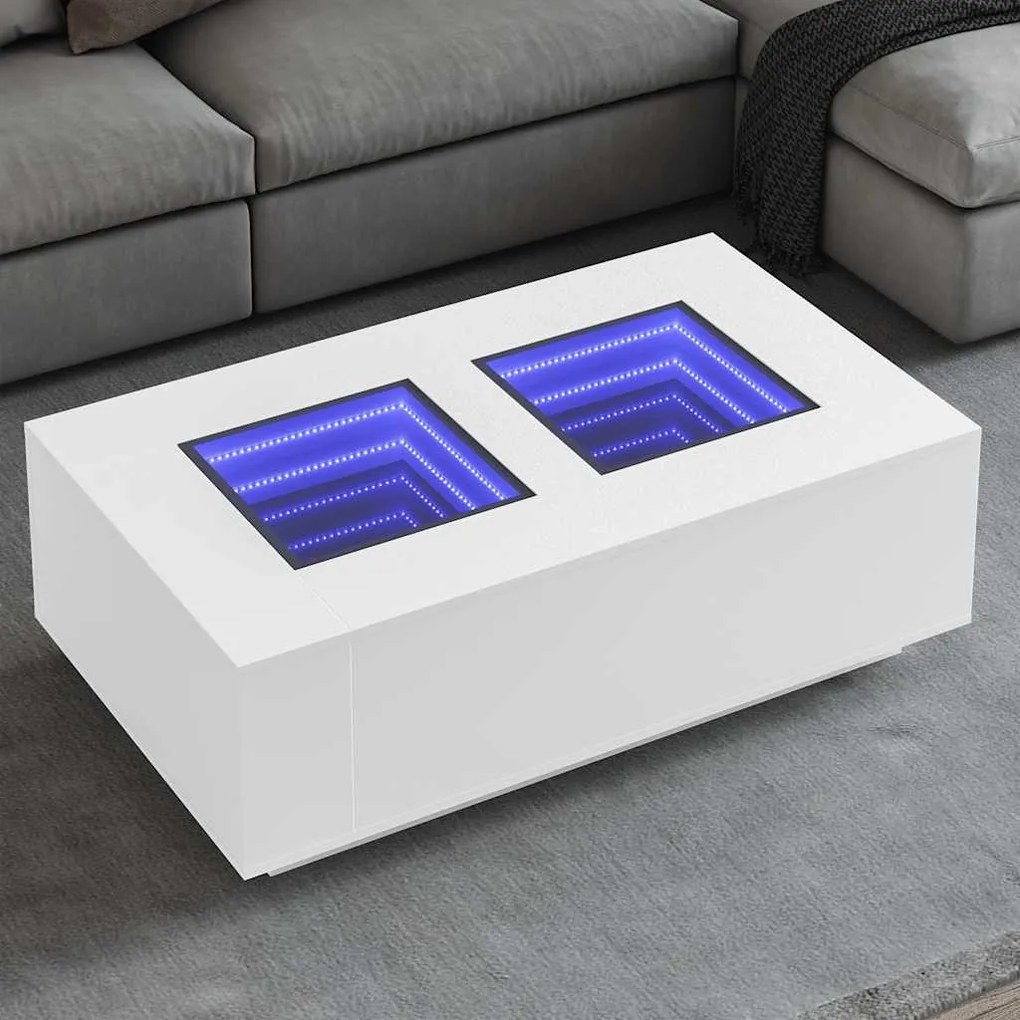 Fehér végtelen hatású LED-es dohányzóasztal 116 x 69 x 40 cm