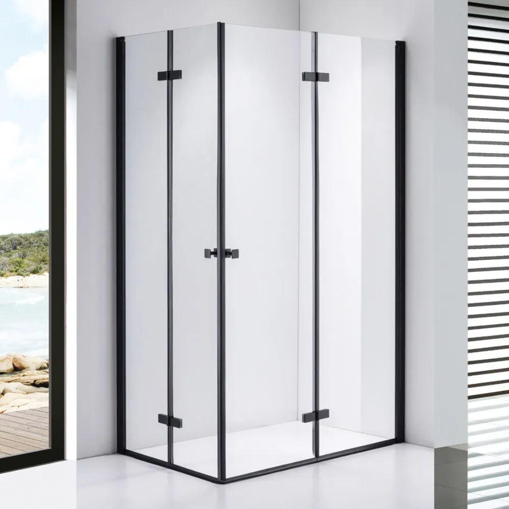 Stuxi Verona Duo Black 70x80 aszimmetrikus két csuklóajtós zuhanykabin 6 mm vízlepergető üveggel, fekete