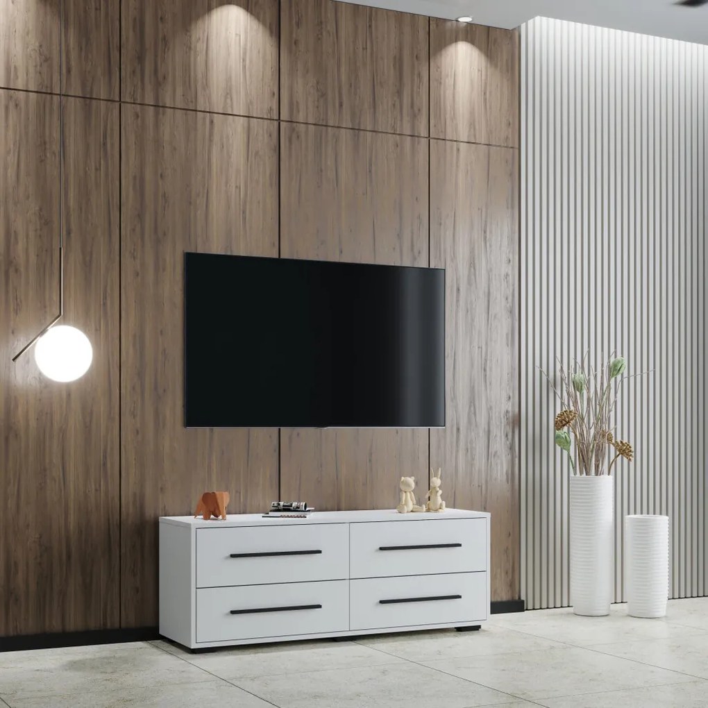 Siena 4 fiókos TV-szekrény, Fehér, 120 x 35 x 45 cm