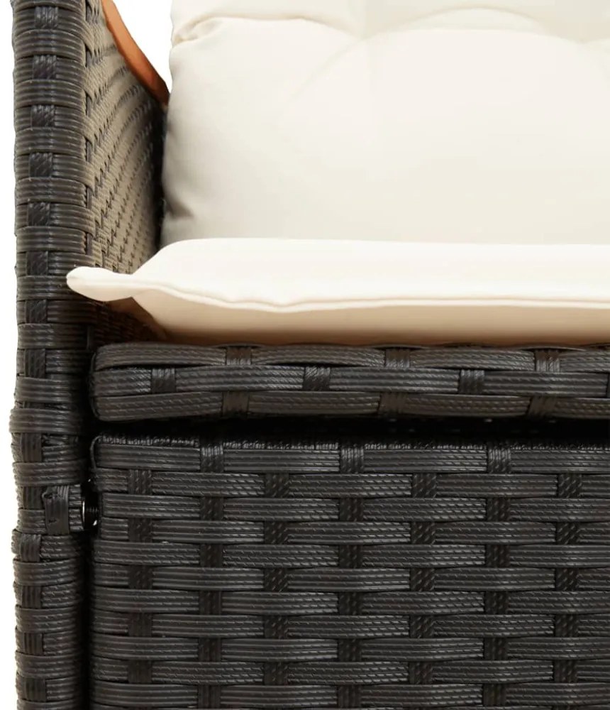 2 személyes fekete polyrattan dönthető kerti kanapé asztallal