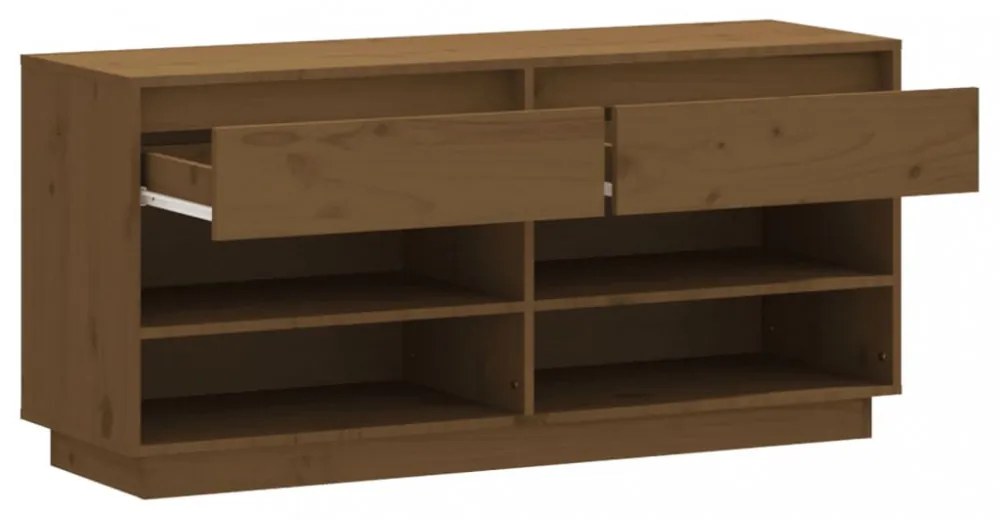mézbarna tömör fenyőfa cipőszekrény 110 x 34 x 52 cm