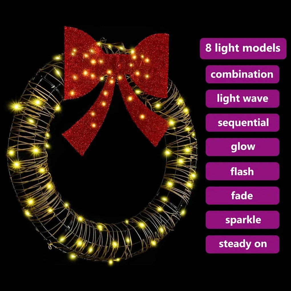 Koszorú 80 LED-del Meleg fehér 90 cm Rattan