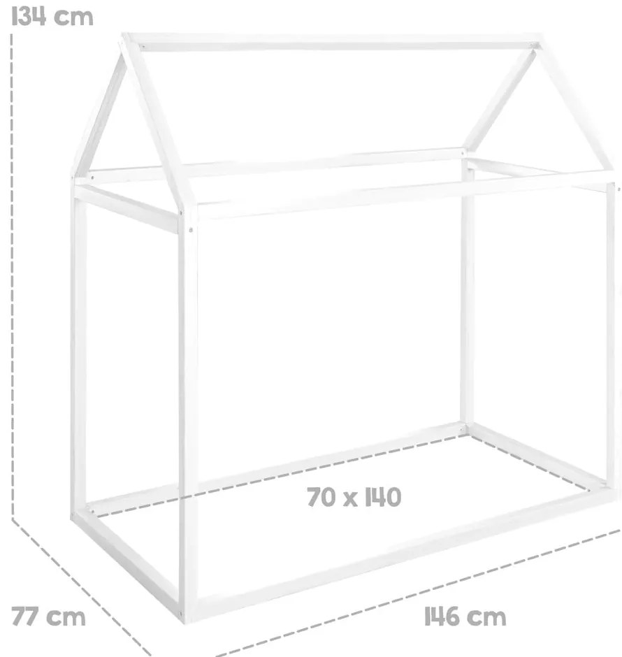 Fehér borovi fenyő házikó alakú gyerekágy matraccal-ágyrács nélkül 70x140 cm House Bed – Roba