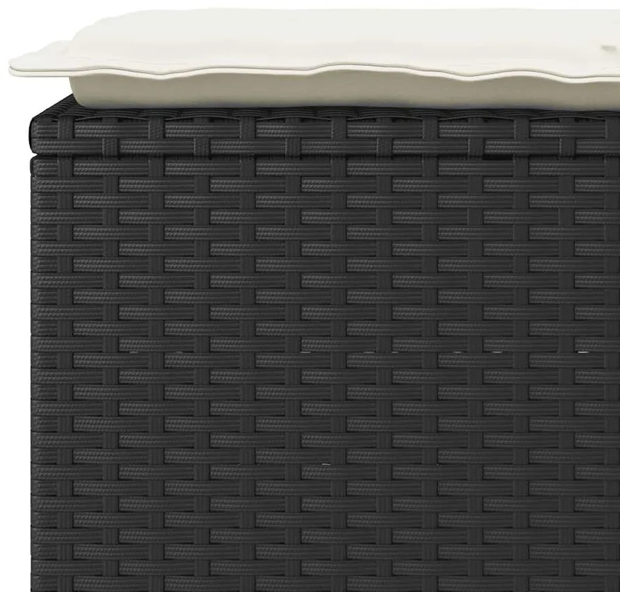 fekete polyrattan kerti pad párnával 110x40x44 cm