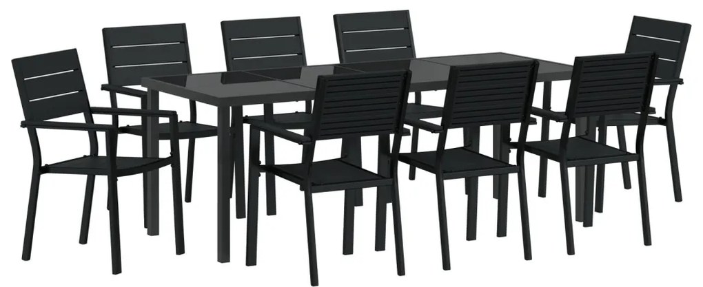9 Részes Kerti Étkezőszett Fekete HDPE