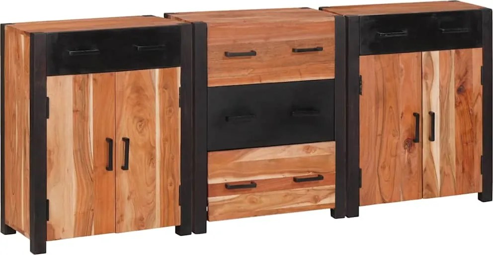 vidaXL Széf fiókkal 3 pcs Barna 165 x 30 x 75 cm Tömör Akácfa