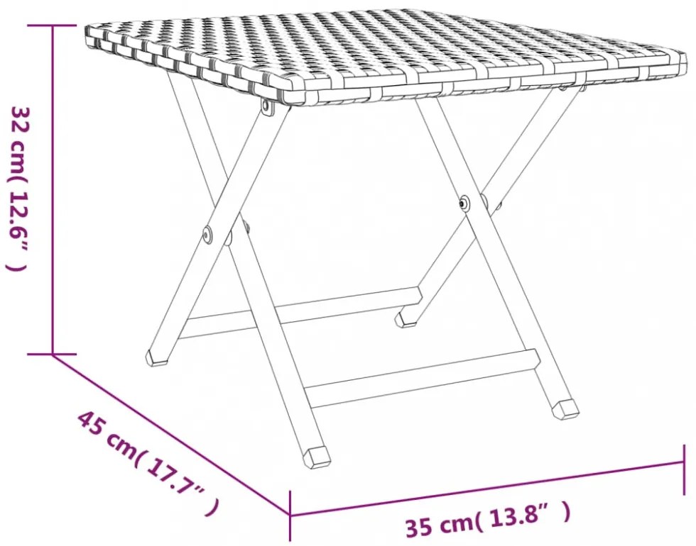 barna összecsukható polyrattan asztal 45x35x32 cm