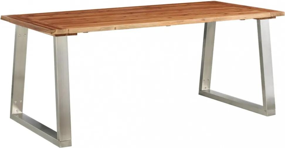 Tömör akácfa és rozsdamentes acél étkezőasztal 180 x 90 x 75 cm