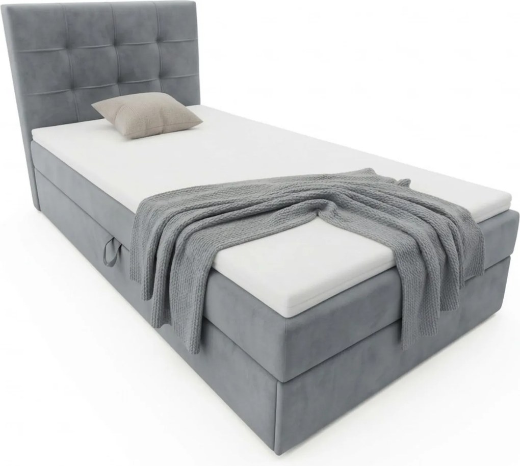 Kárpitozott boxspring ágy DIRELIS TRINITY 90x200 cm szürke Matrac: Bonell rugós matrac