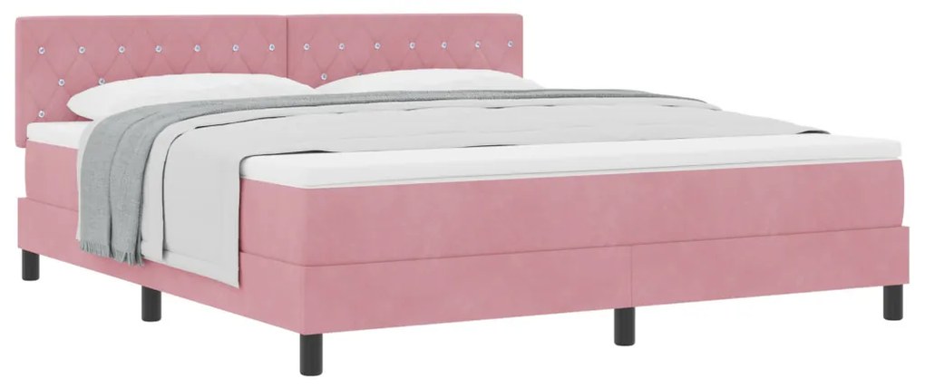 Boxspring Ágy Matraccal Rózsaszín Szuper Király Bársonyos