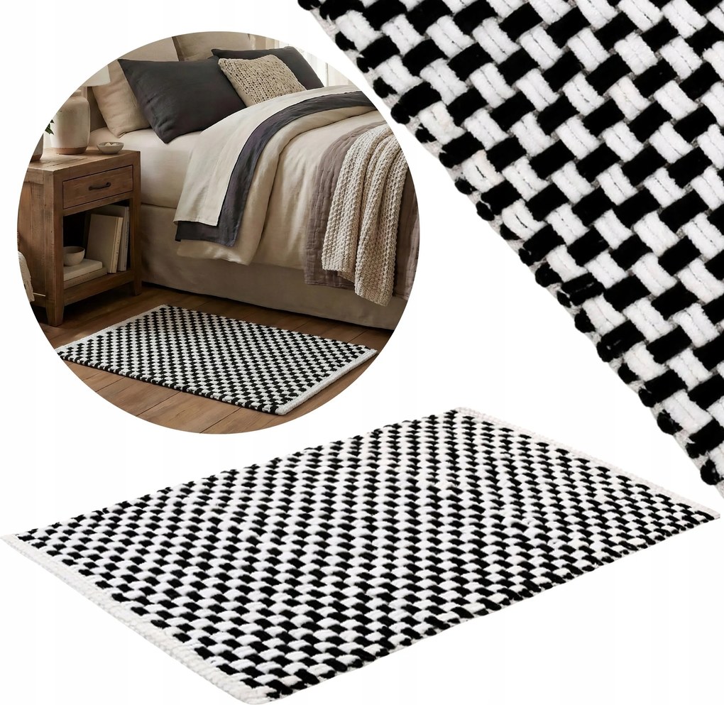 Fekete Fonott Hálószobaszőnyeg 50x80 cm Plüss mikroszálas