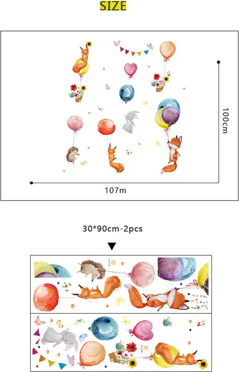 PIPPER | Falmatrica "Állatok léggömbökkel 3" 100x107 cm