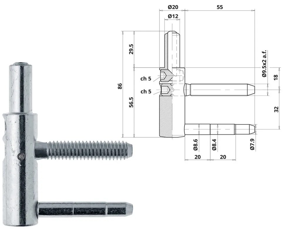 Otlav pánt 3D 20mm FIÚ ezüst (csaphossz 55mm)
