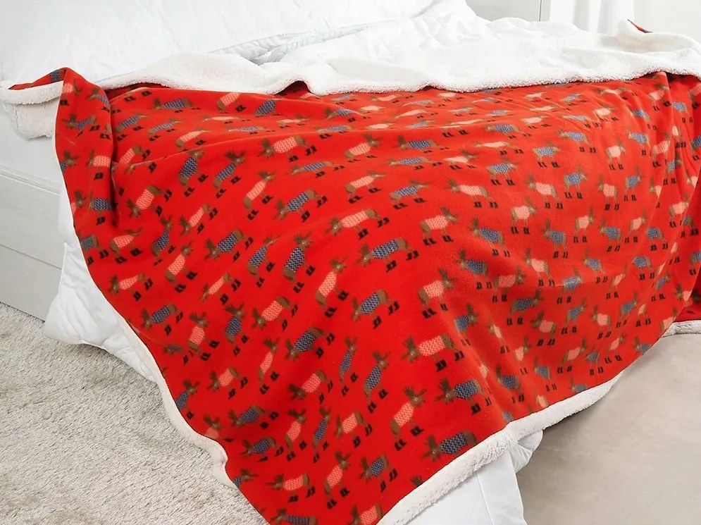 Sherpa pléd mikroplüssből BUFFALO DEER piros Méret: 150 x 200 cm