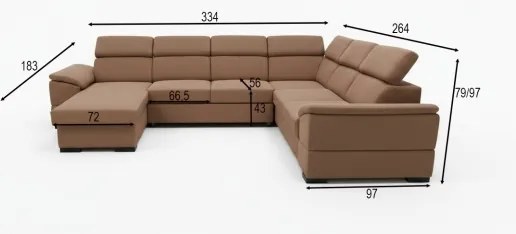 Ággyá alakítható ülőgarnitúra GRANADA, univerzális U-alakú sarokkal és tárolóhellyel, barna