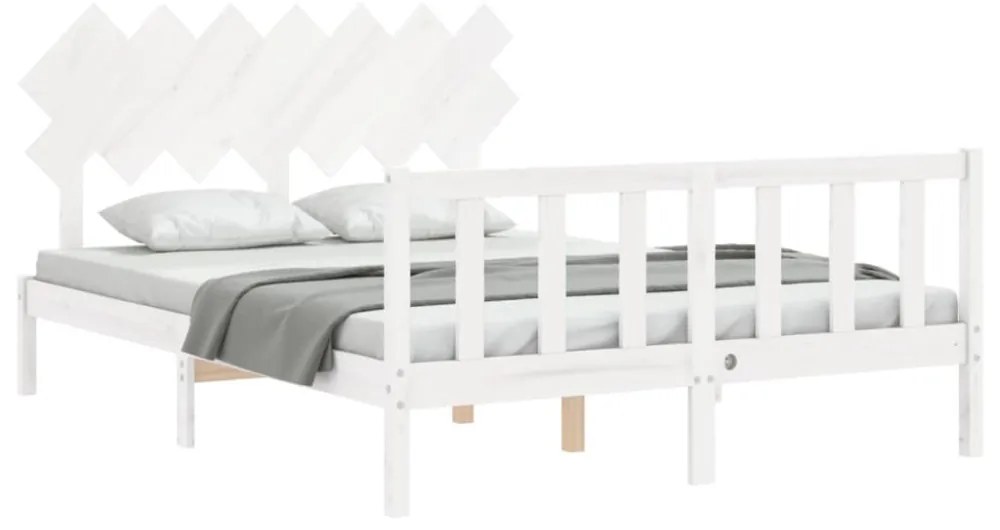 fehér tömör fa ágykeret fejtámlával King Size