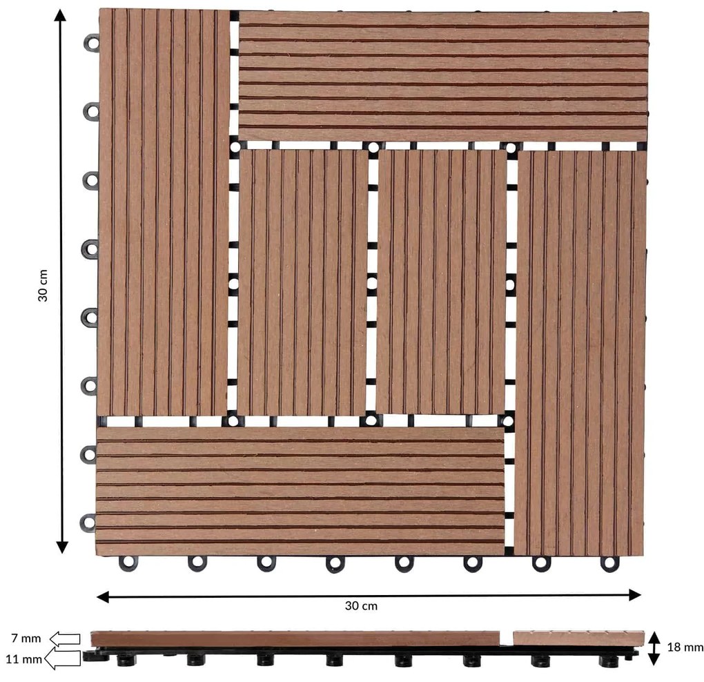 Casaria® WPC csempe - 11 darabos készlet, 30x30 cm mozaik