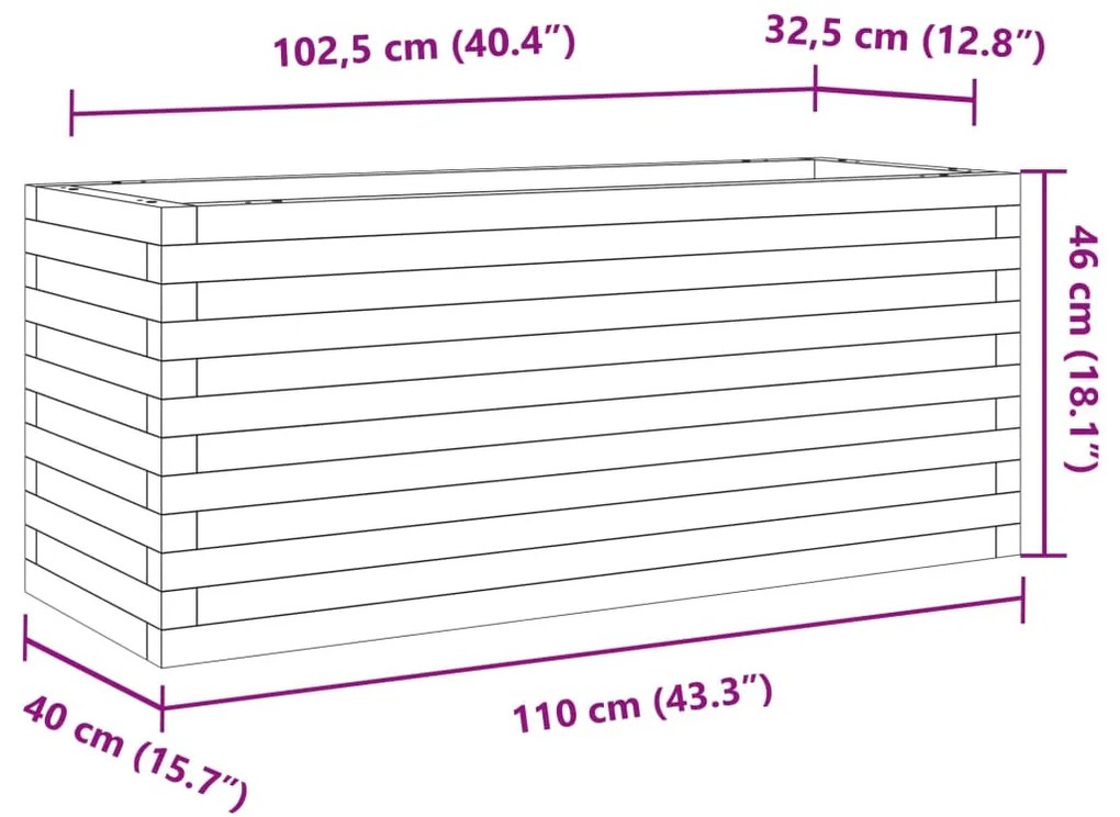 viaszbarna tömör fenyőfa kerti virágláda 110 x 40 x 46 cm