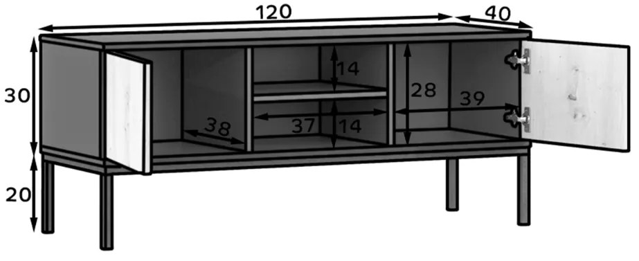 TV állvány LANZZI 120x40 cm, fekete/művész tölgy