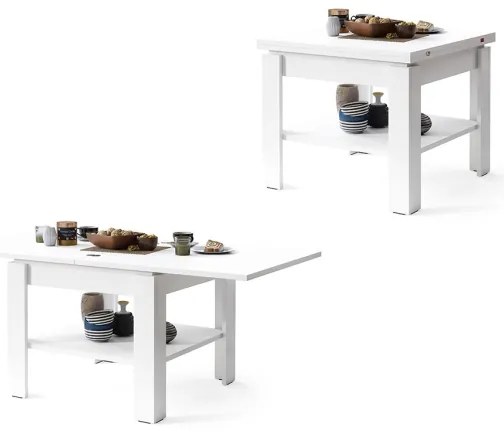 Fehér LIA kihúzható konferencia/étkezőasztal polccal