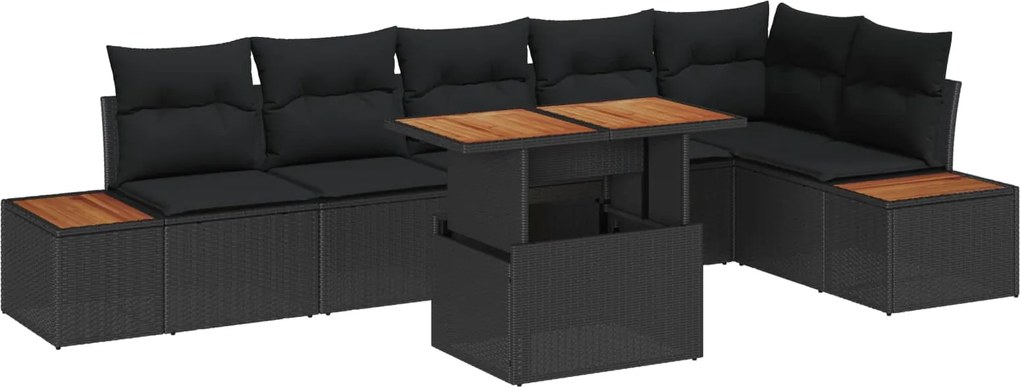vidaXL Kerti Kanapé Szett tárolóval 7 pcs Fekete Poli rattan