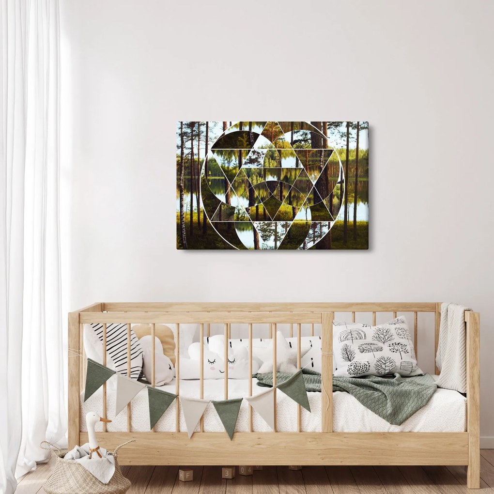 Kép - Geometrikus kollázs a skandináv erdők hátterében (90x60 cm)