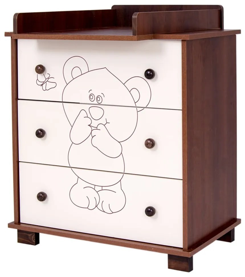 Gyerek komód Drewex kis maci és pillangó dió szín