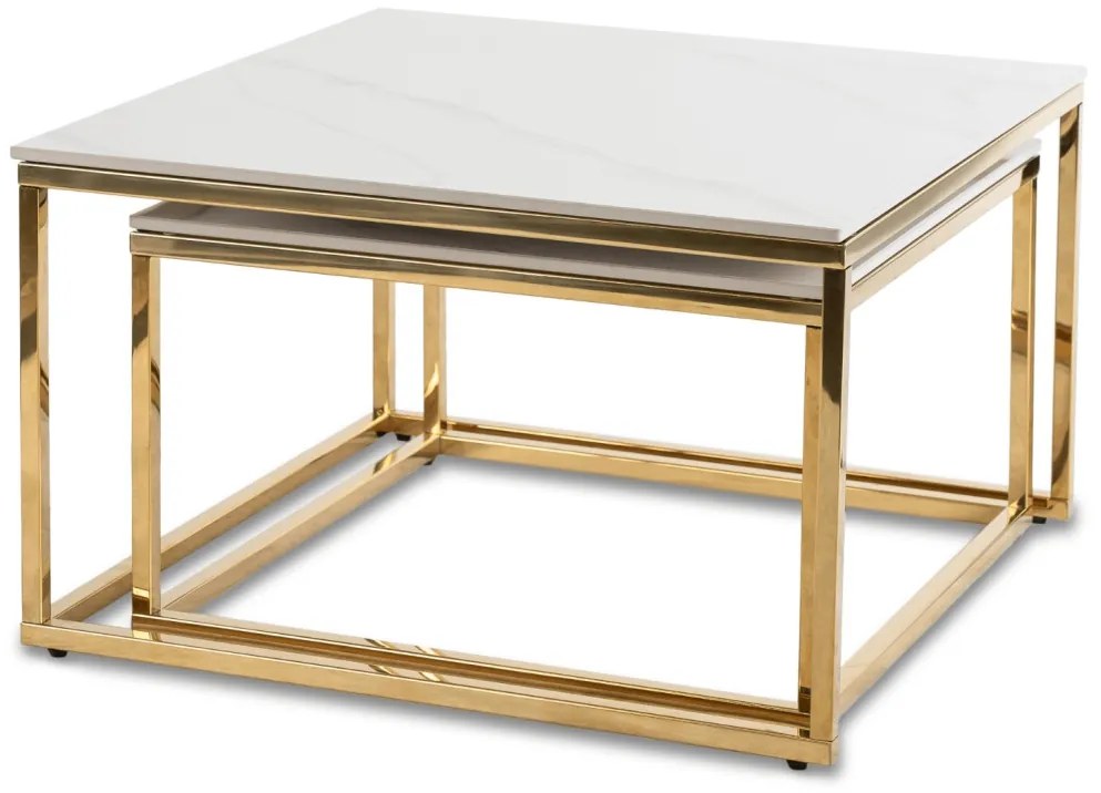 Dohányzóasztal szett fehér márvány/arany színben. TENOR