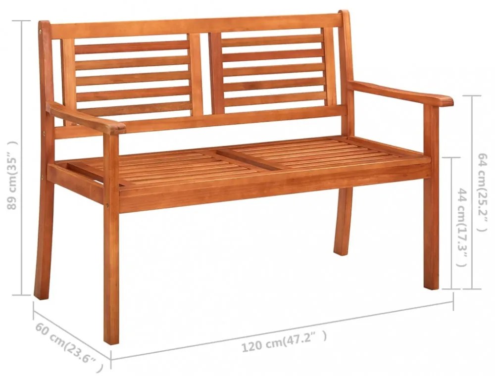2 személyes tömör eukaliptuszfa kerti pad párnával 120 cm