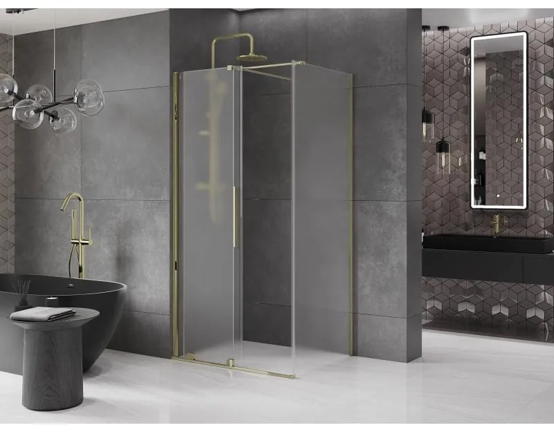 Mexen Velar, zuhanykabin tolóajtóval 130 x 85 cm, 8 mm-es mattüveg, arany fényes, 871-130-085-31-50
