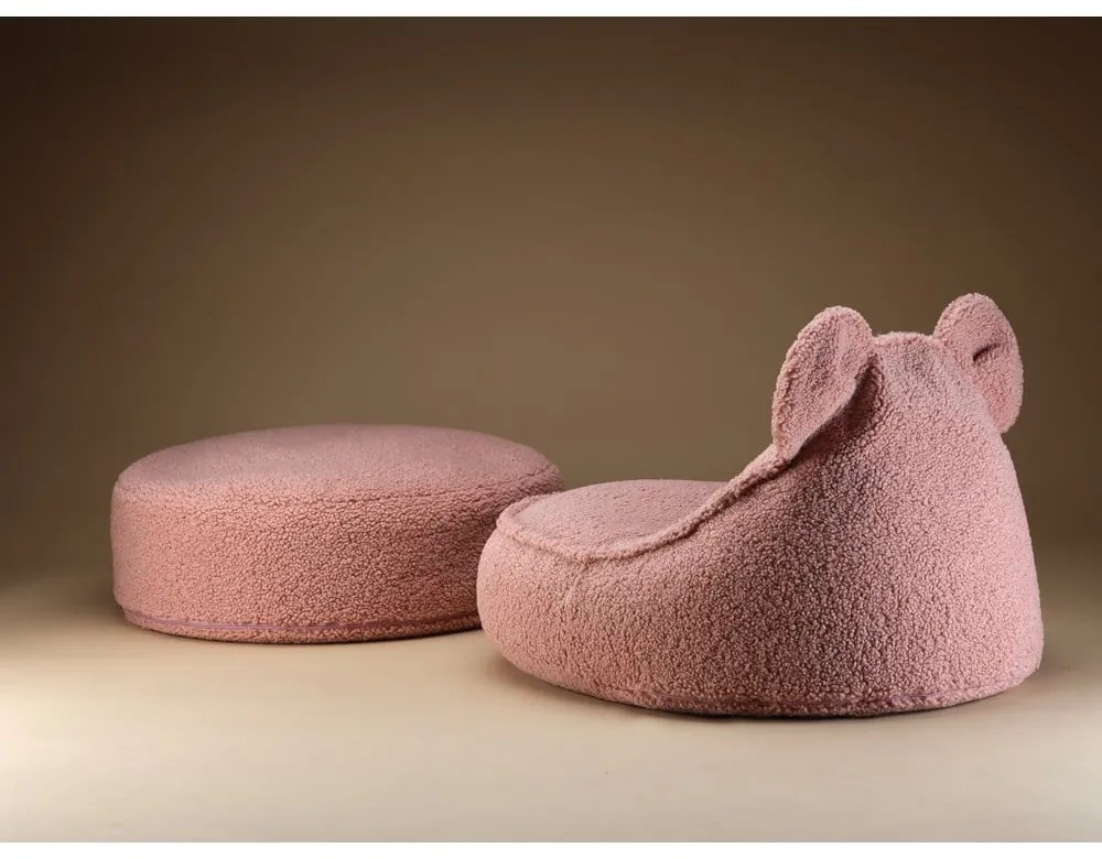 Rózsaszín buklé gyerek babzsákfotel Bear – Wigiwama